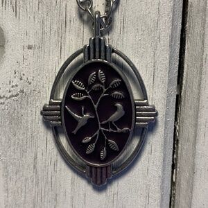 Lia Sophia Long Pendant Necklace Birds Nature Motif Silver Tone Vintage Style